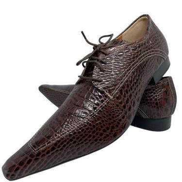 Imagem de Sapato Masculino Italiano Em Couro Marrom Executivo Croco Ref: D608 - 