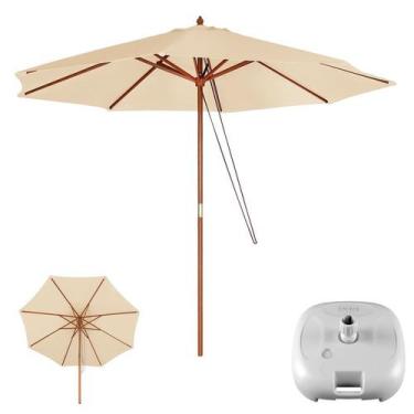 Imagem de Kit Ombrelone Madeira 3 Metros Guarda Sol Sombreiro + Base Plástica - 