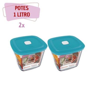 Imagem de kit 2 Pote Vidro Quadrado Alto Facilita Tampa 1L Marinex - NADIR FIGUE