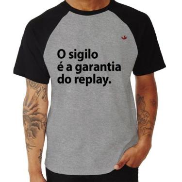 Imagem de Camiseta Raglan O sigilo é a garantia do replay - Foca na Moda, Cinza,