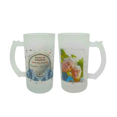 Imagem de Caneca Vidro Jateado Chopp Cerveja Casal Bodas De Granito - GMH Prod. 