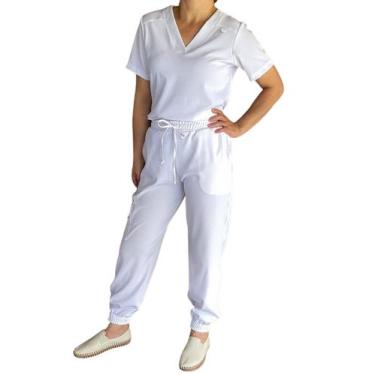 Imagem de Conjunto Pijama Cirúrgico Scrub Feminino Confort - Jaleco Art, Branco,