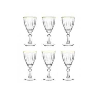 Imagem de Conjunto de 6 Taças para Água e Vinho Transparente com Borda Dourada 275ml Premium TCVN010TR - Hauskraft
