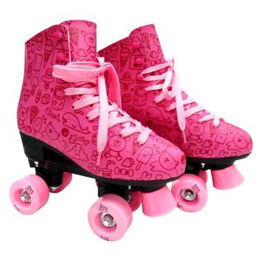 Imagem de Patins Quad Roller New 4 Rodas 32-38 Rosa Meninas - Dm Toys