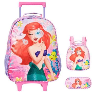 Imagem de Kit Mochila Escolar Princesa Ariel Rodinha Tam G Infantil
