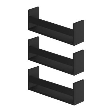 Imagem de Kit 3 Prateleiras U Nicho Parede Livro Revista Mdf - Deliquadros, Pret