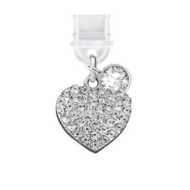 Imagem de ELISE & FONDA TP497 Tipo-C porta de carregamento antipoeira pequeno cristal amor coração charme celular para iPhone 15/16/Samsung/OnePlus/Xiaomi/oppo telefones Android (branco), approx. 1.7 cm (L) x