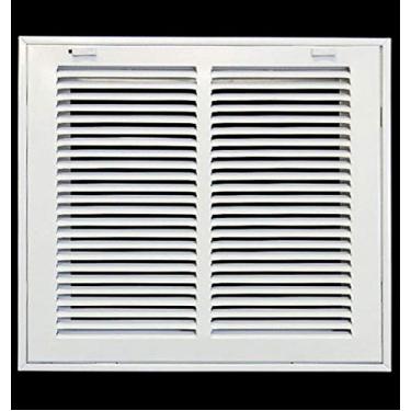 Imagem de Grade de filtro de ar de retorno de aço de 30,5 x 25,4 cm para filtro de 2,5 cm - abas de plástico fáceis para rosto/porta removíveis - capa de duto HVAC - face plana estampada - branca [dimensões