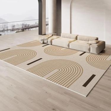 Imagem de Listrado Creme Carpete Bege Marrom Decoração Sala de Estar Tapetes Luxo Minimalista Tapetes Fácil Limpeza Conforto Quarto Tapetes,YHT142,E,80x160cm