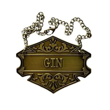 Imagem de 1 etiqueta de decantador de bebidas com corrente ajustável - 6 x 5 cm - Etiqueta elegante de garrafa de gin para bares e festas em casa