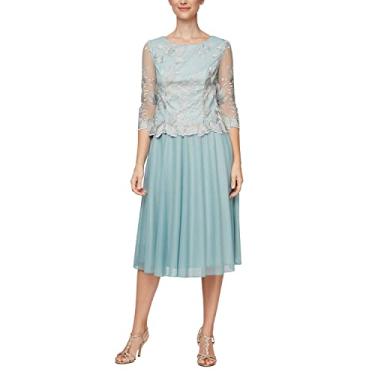 Imagem de Alex Evenings Vestido feminino com corpete bordado para mãe da noiva, vestido de convidada de casamento (tamanho pequeno e regular), Ice Sage, 48