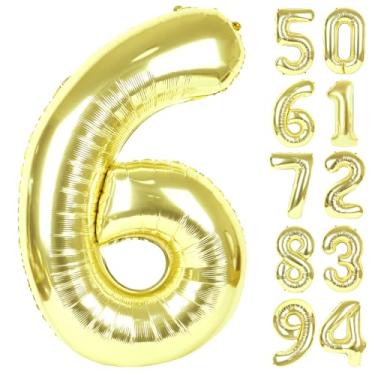 Imagem de Champagne Gold 6 Balloon, Number Balloons 40 Inch, 6th Balloons for Birthday Decorations, Light Gold Party Supplies 6 Birthday Balloon, Number 6 Balloon