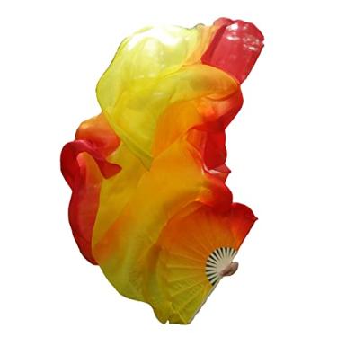 Imagem de Winged Sirenny Bandeira de véu de seda ajustável adulto 177,8 cm adoração do ventre Praise, Longside vermelho-laranja-amarelo, 70" x 35"