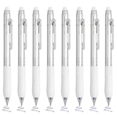 Imagem de BAYTORY 8 canetas de gel apagáveis de ponta fina, caneta de tinta preta e azul retrátil de 0,5 mm, escrita suave, confortável de usar para marcar agenda, palavras cruzadas (branca)