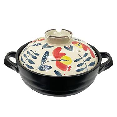 Imagem de Caçarola de cerâmica, panela de argila, panelas de barro com tampa, panela para ensopado, sopa, vapor, forno seguro - resistente ao calor (tulipa, 2,64 litros)