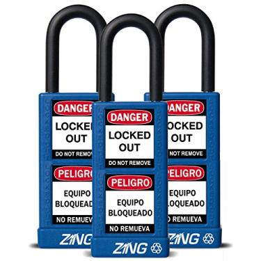 Imagem de Zing Green Products 7088 Cadeado de segurança RecycLock, com chave, azul, manilha de 3,8 cm, corpo de 7,6 cm, pacote com 3