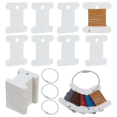 Imagem de FINGERINSPIRE 100 peças bobinas de fio dental bordado com 4 peças bobinas de fio dental de ferro anel articulado 4,5 x 4 cm placa de enrolamento de linha de papel branco cartão de linha para