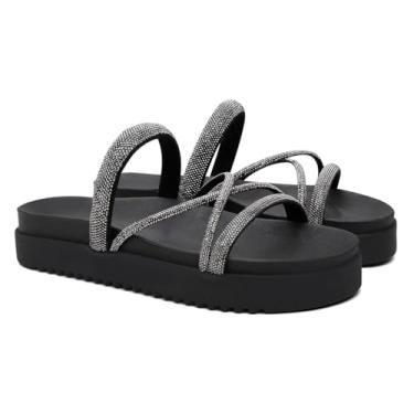 Imagem de Sandália Papete Feminina Flatform Plataforma Strass Brilho Numeração Especial até 41/42 (Preto, BR, Adulto, Numérico, 34)