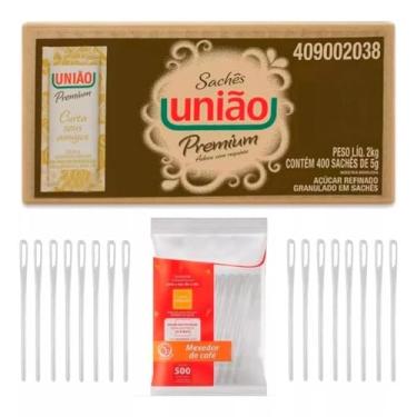 Imagem de Açucar Uniao Sache 400x5g + Mexedor De Cafe 500un Combo com 2 Itens
