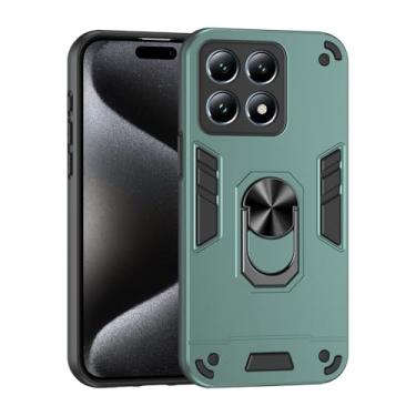 Imagem de Pzwoxukhov Capa compatível com Xiaomi 14T Pro 5G, compatível com Xiaomi 14T Pro 5G suporte embutido para carro magnético à prova de choque e antiqueda, capa verde