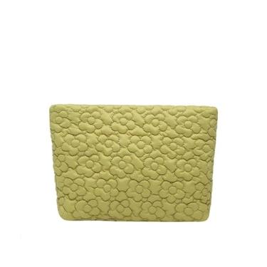 Imagem de HFLZBRO Bolsa de maquiagem acolchoada e fofa, bolsa de cosméticos, bolsa organizadora de higiene pessoal de viagem, clutch para mulheres, Flores verdes, Bolsa de maquiagem acolchoada