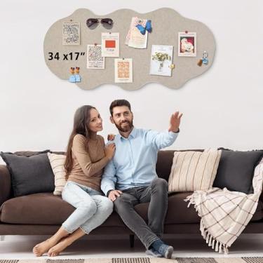 Imagem de Quadro de avisos LIYAOLI para paredes, 86 cm x 43 cm, cortiça, feltro com 15 pinos (nuvem - café)