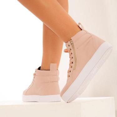 Imagem de Tenis Feminino Rosa Cano Medio Com Sola Macia. - Fierre, Branco, 36, F