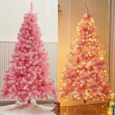 Imagem de Árvore de Natal artificial Juegoal de 6 pés com 300 luzes LED rosa