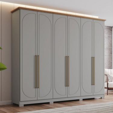 Imagem de Guarda-Roupa Casal Americano Prime 6 Portas 6 Gavetas Cinza/Natural - Henn