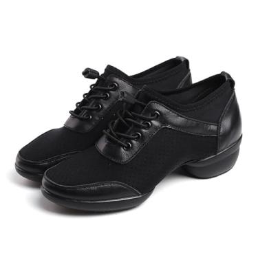 Imagem de ZHENSI Jazz Boots Tênis feminino de dança latina com sola dividida, sem cadarço, plataforma moderna, tênis de dança de palco, Preto, 38 BR