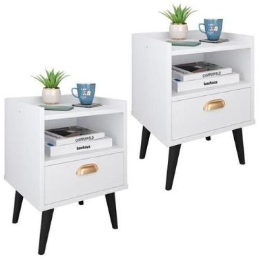 Imagem de Kit 2 Mesas de Cabeceira Nicho Jogo de Mesinhas Quarto 1 Gaveta Puxado