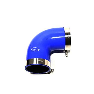 Imagem de LTI Universal 76 mm 4 camadas reforçadas de alto desempenho 7,6 cm ID 90 graus acoplador de mangueira de silicone com parafuso T braçadeira T304 aço inoxidável (3" AZUL)