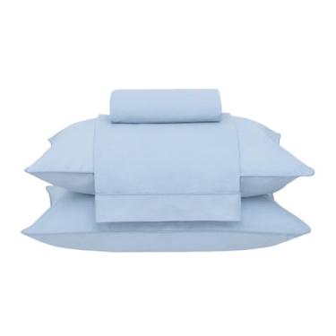 Imagem de Buddemeyer Jogo de Cama Casal Percal 180 Fios Basic Percalle 100% Algodão Fio Penteado Azul 4 peças