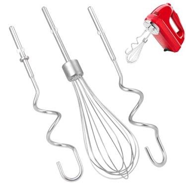 Imagem de Pacote com 3 novos ganchos de massa para substituição da batedeira manual, batedor de ovos, gancho de massa de aço inoxidável compatível com KHM, 5KSM, KSMO, KSMH, compatível com Kitchenaid