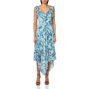 Imagem de Tommy Hilfiger Vestido maxi feminino sem mangas com babados e cintura império, Cinza/azul, 40