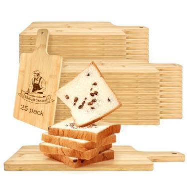 Imagem de Tábua de corte de 25 peças, tábua de charcutaria a granel, tábua de cortar madeira, gravação a laser, tábua de servir com alça para presente personalizado de inauguração de casa 30 x 15 cm, bambu