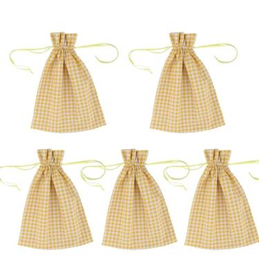 Imagem de Meseey 5 unidades de sacos grandes de serapilheira xadrez búfalo com cordão, sacos de guingão, bolsa de presente para Páscoa, primavera, aniversário, chá de bebê (6Lx8L, xadrez amarelo-branco)