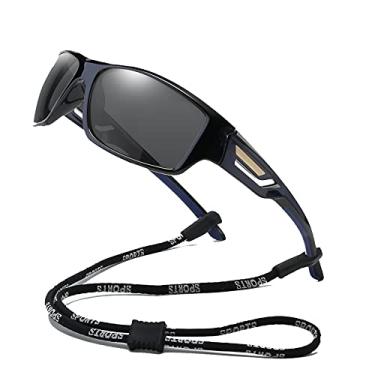 Imagem de 100 CLASSIC Óculos de sol esportivos polarizados TR90 armação inquebrável para homens e mulheres, corrida, ciclismo, pesca, golfe, beisebol, Preto, Large