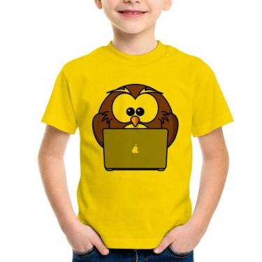 Imagem de Camiseta Infantil Coruja Internauta - Foca na Moda, Amarelo, 12