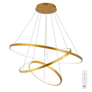 Imagem de Lustre Led Moderno Pendente Anéis Led 89w 3 Arcos Cor Dourado Teto 110v/220v - Brinovar