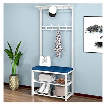 Imagem de Cabideiro para sapato, banco de armazenamento de entrada de árvore de corredor, móveis com moldura de metal, design 4 em 1, 4 ganchos duplos, montagem fácil, montagem resistente e fácil