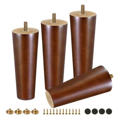 Imagem de FoDau770 Pernas de móveis de madeira de borracha marrom 15 cm, pés de madeira afunilados retos de meados do século conjunto de 4, pés de móveis UNC de 5/40.6 cm para armário, sofá, cômoda, cadeira