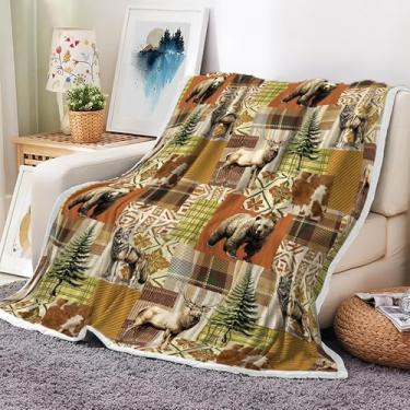 Imagem de Uokiuki Cobertor de cabana, urso veado, floresta, vida selvagem, campo, alojamento, flanela, aconchegante, quente, cama, cama, acampamento, animal, branco, flanela, para decorar o quarto e o quarto
