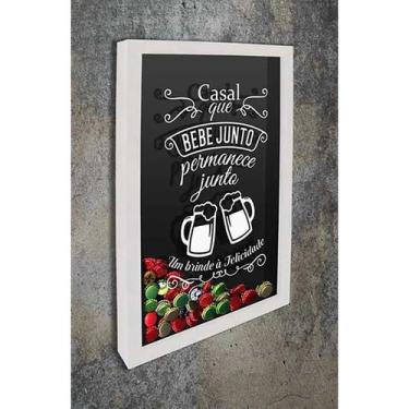 Imagem de Quadro Porta Tampinhas Casal que bebe junto - Quadro Novo, Branco, 37x