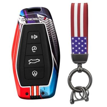 Imagem de HIBEYO Capa de chaveiro de 4 botões compatível com Geely Coolray X6 Emgrand Global Hawk GX7 Acessórios modernos de metal pintado com chaveiros da bandeira dos EUA - 4 botões trompete vermelho