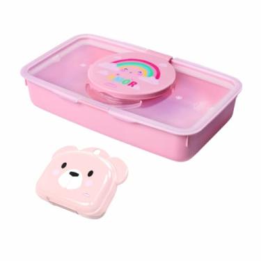 Imagem de Kit Infantil Ludico Porta Lenços Umedecidos Saboneteira Porta Sabonete Ursinho (Arco Iris)