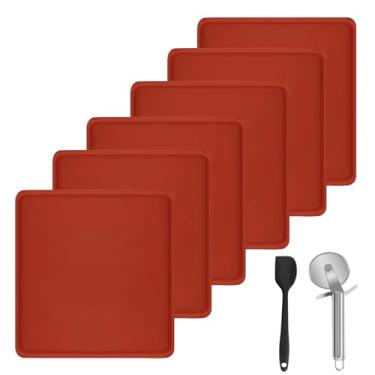 Imagem de 6 bandejas desidratadoras de silicone, 35,5 x 35,5 cm, com borda de frutas, legumes, carne, ervas, couro, folhas de desidratador para líquidos, com raspador e cortador de silicone