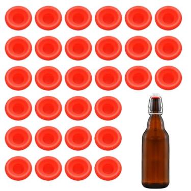 Imagem de 30 peças de arruelas de vedação de silicone à prova de vazamento de alta pressão para tampa giratória tampa flip top garrafa vermelha para vedação de garrafa de refrigerante de cerveja caseira (meia