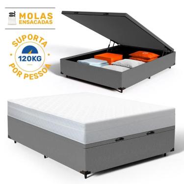 Imagem de Cama Box Baú com Colchão de Molas Ensacadas Classic Maxx White Casal 138cm