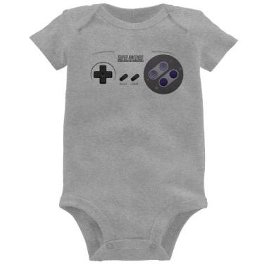 Imagem de Body Bebê Super Nintendo SNES Gamepad - Foca na Moda, Cinza, P